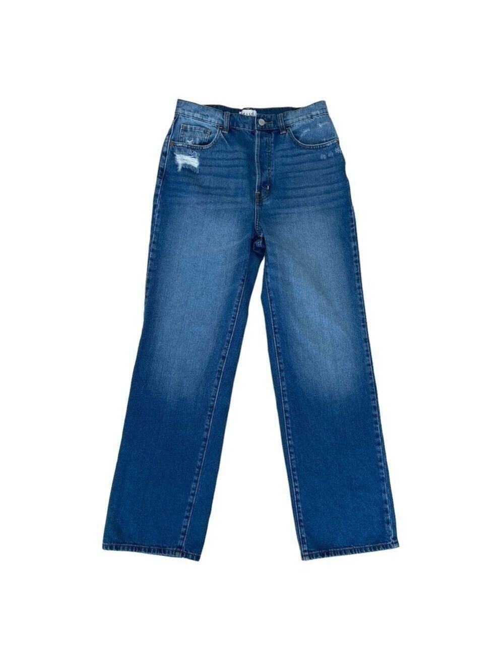 Cello dad jeans button fly high rise straight leg distressed blue 100% cotton 9